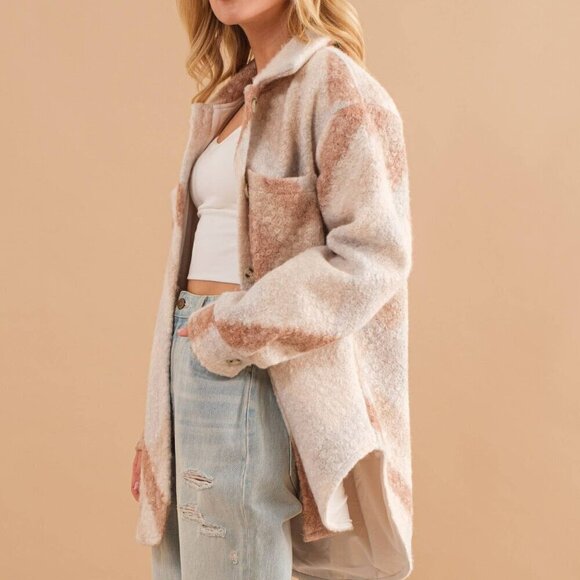 Oversized Teddy Marbled Button Up Coat Jacket - Picture 6 of 10